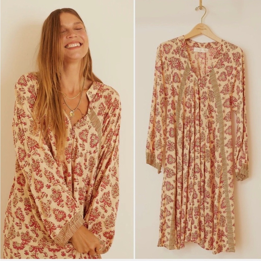 Natalie Martin Cream and Red Long Sleeve Printed Dress